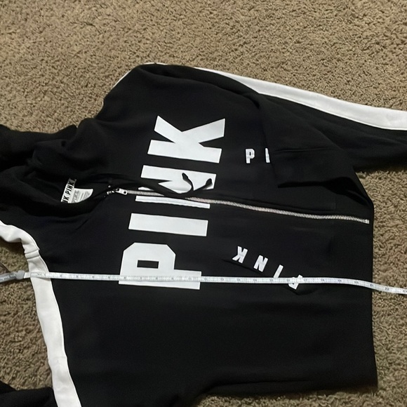 Victoria Secret “PINK” Women’s black & white zip hooded jacket Sz Large - Picture 11 of 13